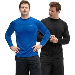 KISTA Mens 2 Pack Athletic Long Sleeve Shirts Blue Black Crew Neck Training Tops